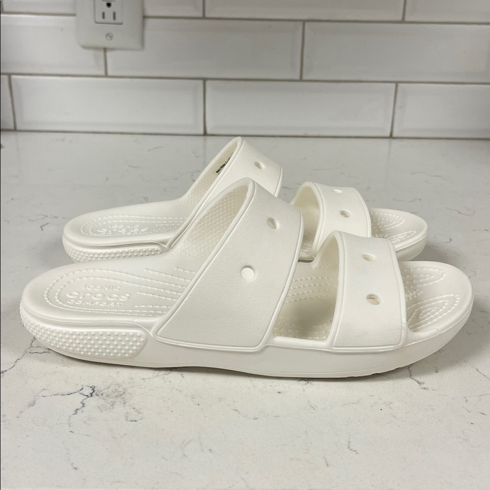 Crocs Classic 206761 Slide Sandals Unisex White Comfort Two-Strap Casual 8W - 6M - Picture 12 of 17